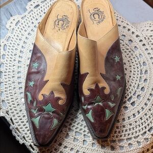 Brown and Tan Leather women’s mule Shoes size 8 b